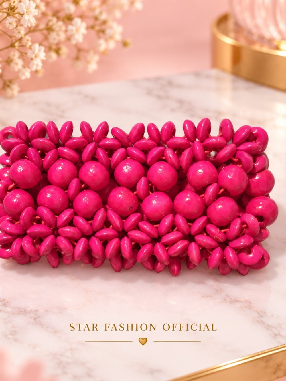 Hot Pink Beaded Clutch